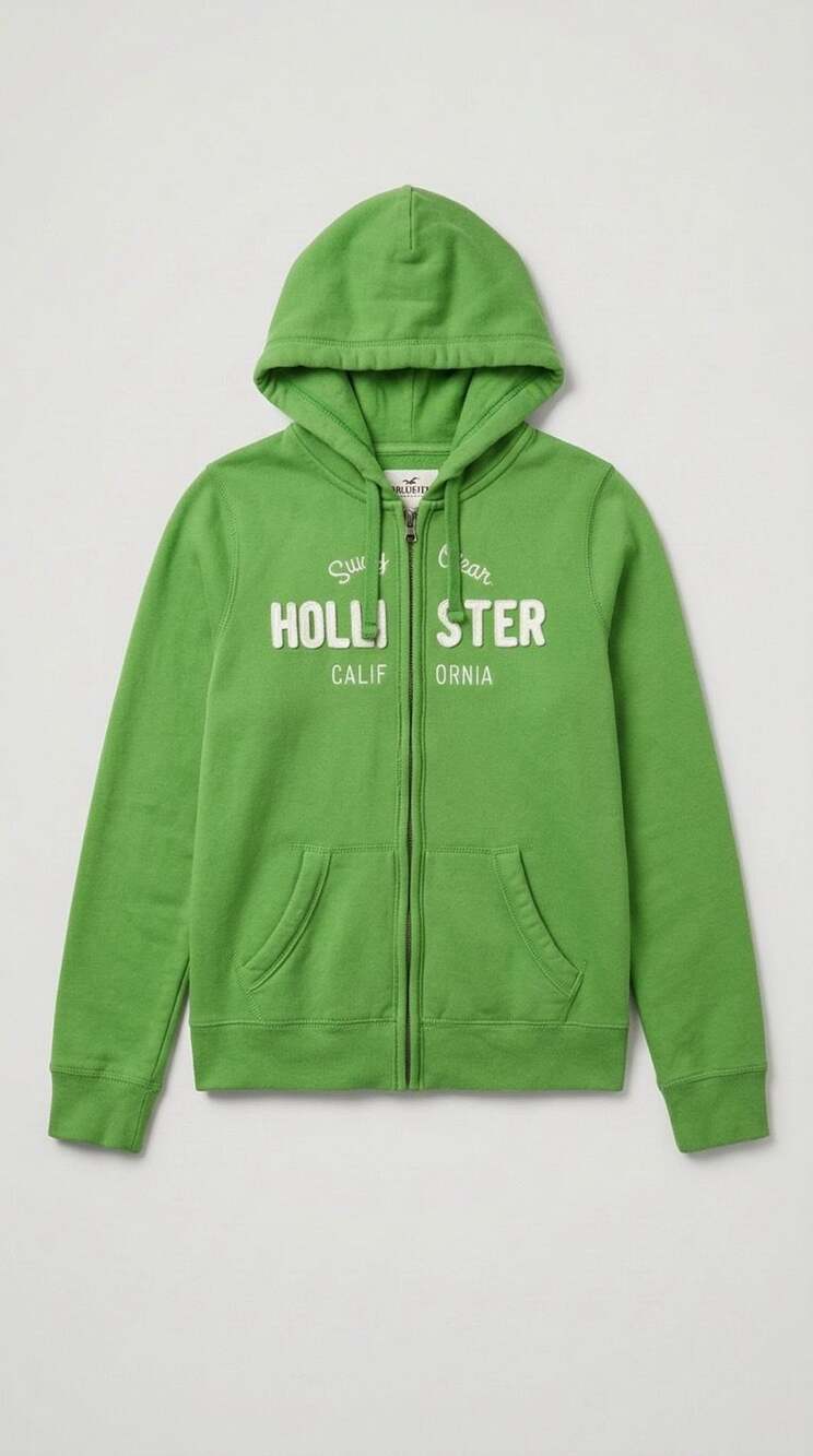 Y2K Hollister Zip-Up Hoodie Size L Green Graphic Logo California